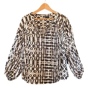 NEW International Concepts Shirt Women’s Size 0X Blouse Brown + Cream Batik Maze